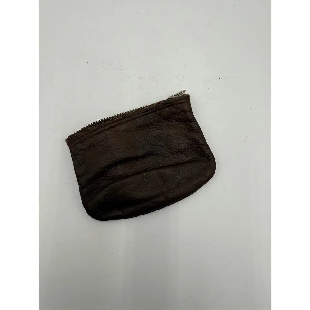 Vintage Brown Leather Coin Purse Wallet Zipper Closure 4 in Tall 3 in Wide